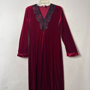 Oscar de la Renta Pink Label robe sz S velvet full zip red black lace loungewear
